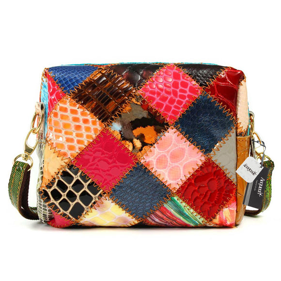 Women Genuine Leather Patchwork Crossbody Bag Shoulder Bag