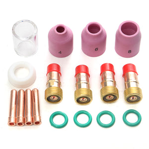 17PCS Welding Torch Gas Lens Glass Cup Kit For TIG WP-17/18/26 Series