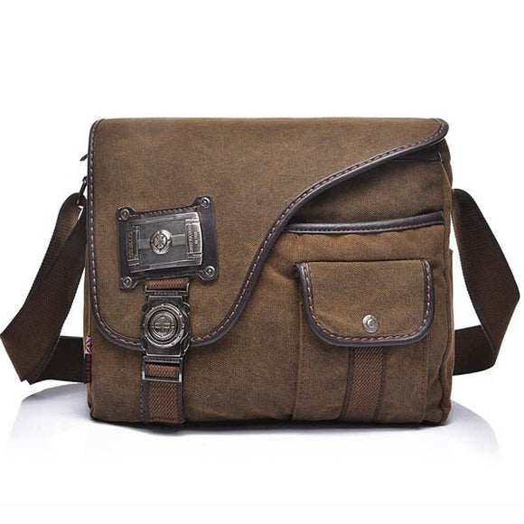 Men Women Business Canvas Casual Retro Outdoor Deep Brown Crossbody Bag