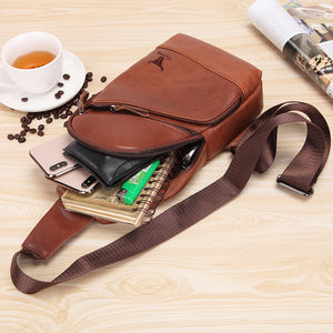 Men Solid Genuine Leather Chest Bag Cowhide Casual Sling Bag