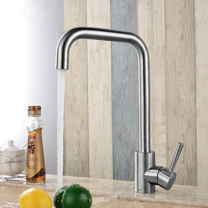 KCASA KC-303 Stainless Kitchen Sink Faucet Single Handle Rotation Spout Deck Cold and Hot Water