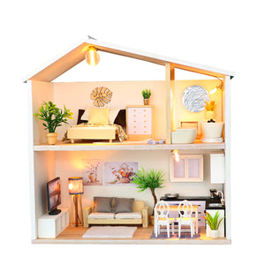 DIY Miniature Kit Wooden Toy Model Building Doll House Modern House Kid Gift LED Light