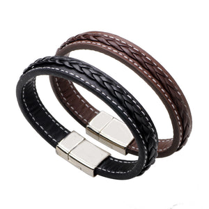 Punk Leather Woven Buckle Men Bracelet Wristband Gift