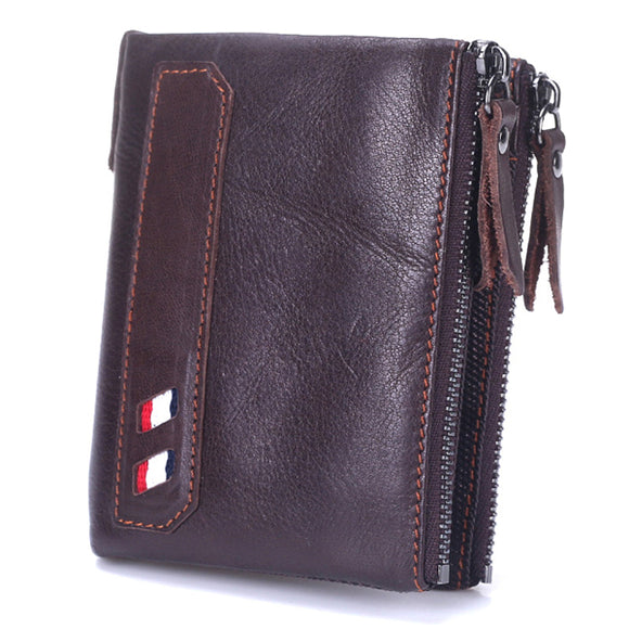 Men Hipster Wallet Genuine Leather Short Wallet Vintage Zipper Wallet with Coin Bag