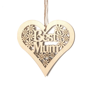 10cm Wooden Plaque Mum Heart Shape Flowers Mother's Day Hanging Decorations Craft Gift