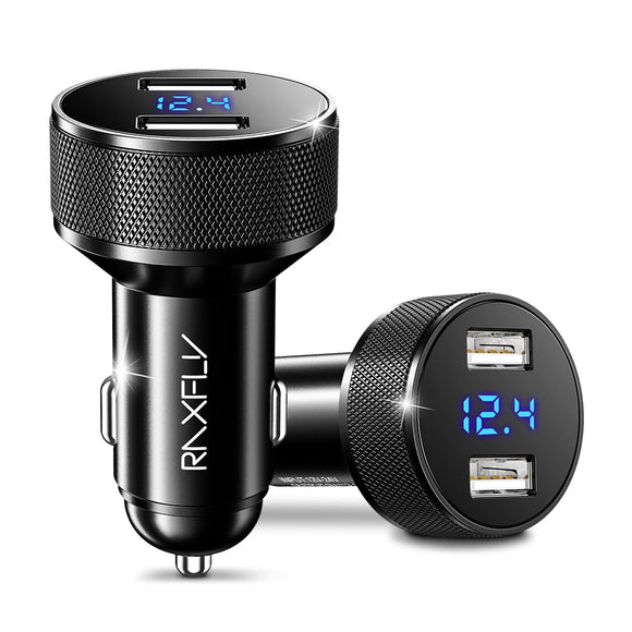 RAXFLY 3.1A Dual USB Ports LED Voltage Digital Display Fast Charging Car Charger For iPhone X XS Max HUAWEI P30 Oneplus 7 S10 S10+