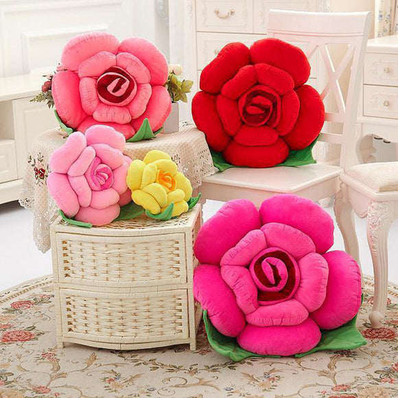 3D Colorful Rose Flowers Throw Pillow Plush Sofa Car Office Back Cushion Valentines Gift