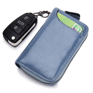 Women Men Genuine Leather Car Key Package Card Holder Clutch Bag