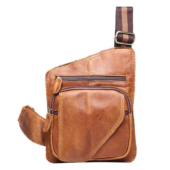 Men Business Casual Genuine Real Leather Retro Shoulder Crossbody Chest Bag