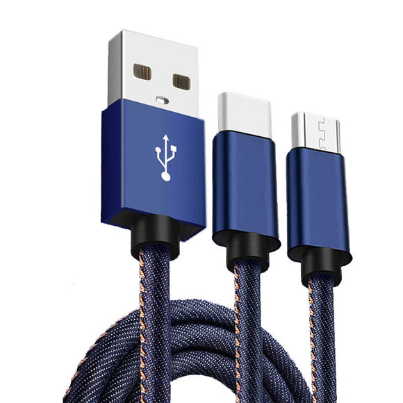 Bakeey 2 in 1 Type C Micro USB Denim Braided USB Charging Cable 1.2M for Xiaomi 6 S8 S9 Note 8