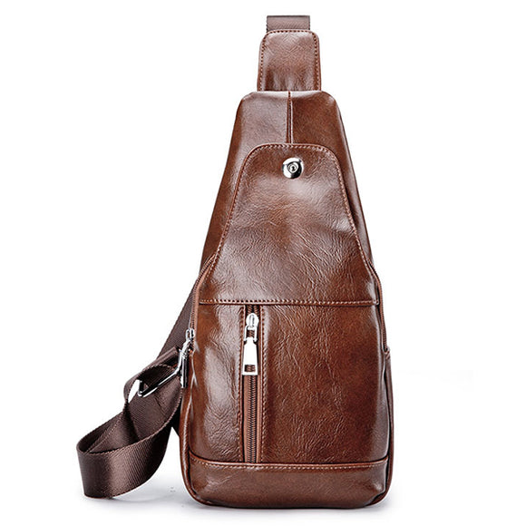 Men Casual Crossbody Sling Bag Soft Leather Water Resistant Chest Bag