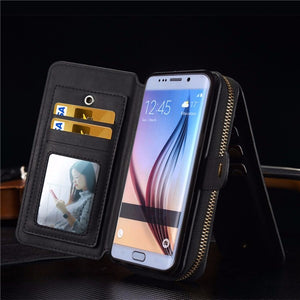 BRG Universal Removable Functional Wallet Case PU HandBag Zipper Cover for Samsung Galaxy S6 edge