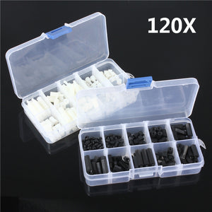 Suleve M3NH7 M3 Nylon Screw Black Hex Screw Nut Nylon PCB Standoff Assortment Kit 120pcs