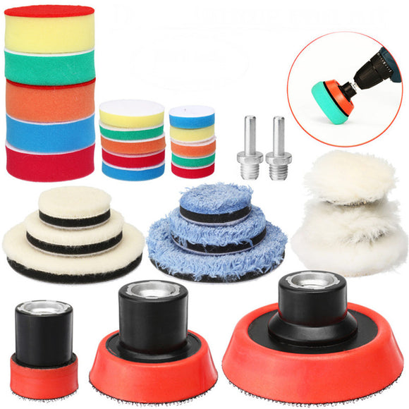 29pcs Drill Buffing Pad Polishing Pad Mix Size Kit With M14 Backing Pad Adapters