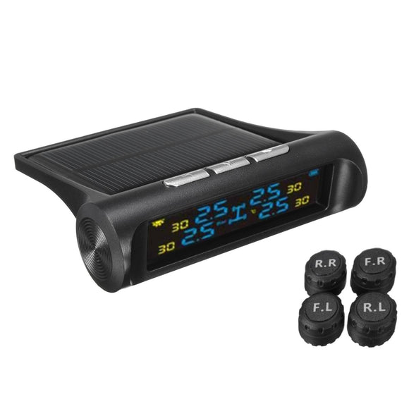 Solar LCD TPMS Tire Pressure Monitor System Car Wireless with 4 External Sensor