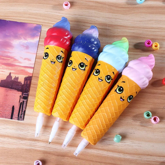 4PCS Wholesale Squishy Pen Cap Smile Face Ice Cream Cone Slow Rising Jumbo With Pen Stress Relief Toys