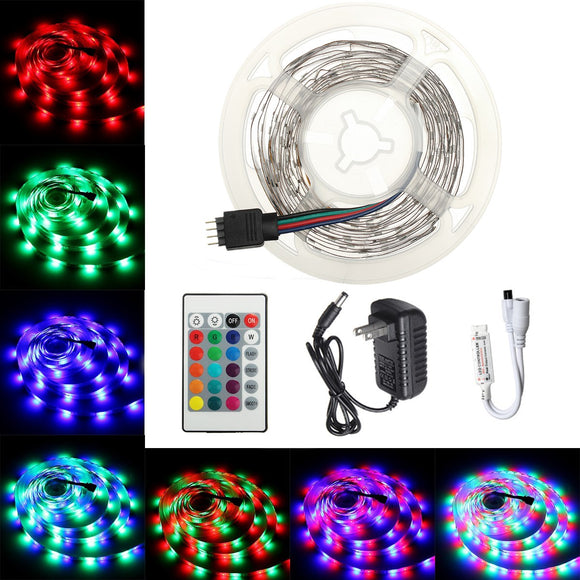 2M 3M 5M 10M DC12V RGB SMD2835 LED Strip Light + 24Keys IR Remote Control US Power Plug Full Kit