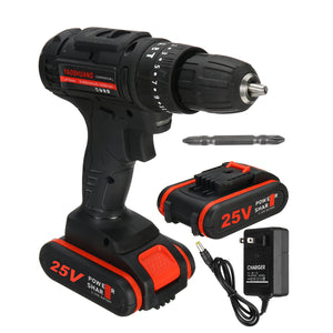 25V 3/8 Cordless Rechargeable Electric Impact Hammer Screwdriver Drill 2 Battery"