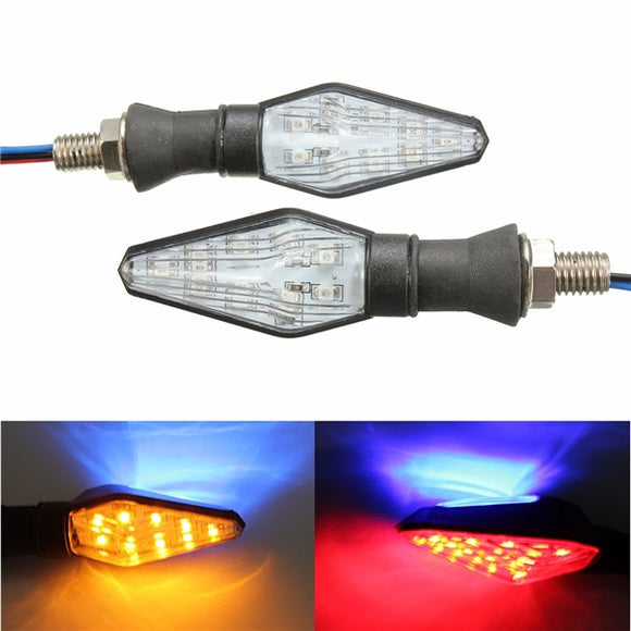 12V Motorcycle 12LED 3 Colors Blinker Dual Color Turn Signal Indicator Light