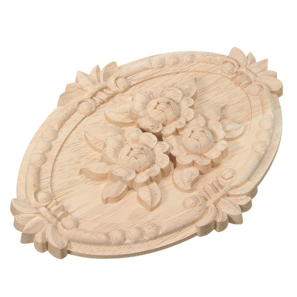 Floral Wood Carved Corner Applique Furniture Cabinet Door Frame Wall Home Decor Crafts 210x150x15mm