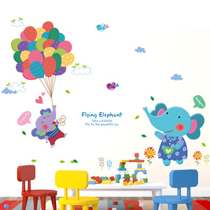 Lovely Kids Balloon Elephant Wall Sticker Cartoon Anmials Room Decor