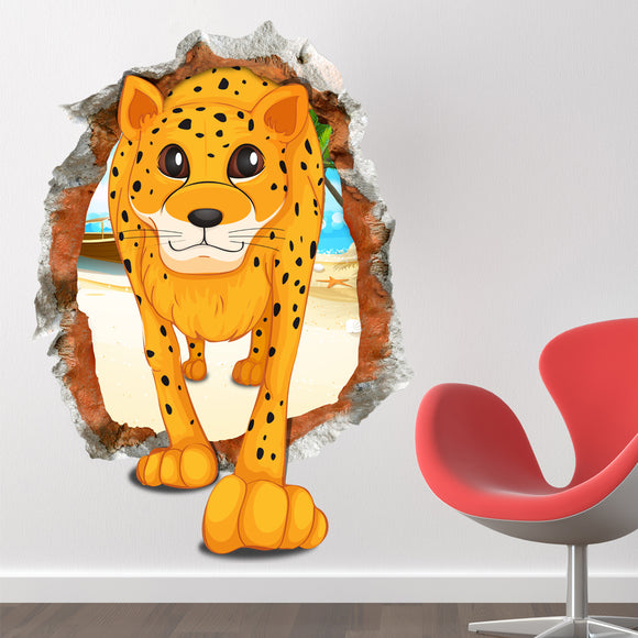 3D Baby Kid Room Cartoon Lovely Cute Leopard Wall Decals Removable Paper Stickers Art DIY Gift