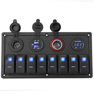 8 Gang USB Marine Boat 12V 24V LED Rocker Switch Panel Circuit Breaker Dual