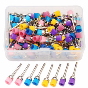 100pcs Colorful Nylon Flat Polishing Brushes Set 2.35mm Shank Polisher Prophy Brushes