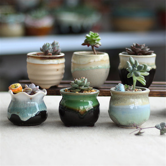 6Pcs Ceramic Plant Flower Pot Succulent Flower Herb Planter Miniature Garden Bonsai Decorations