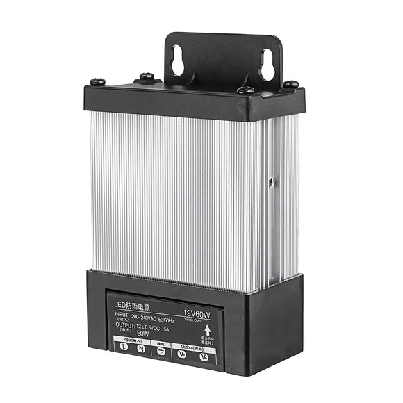 AC200-240V to DC12V 60W 5A LED Rainproof Waterproof Switching Power Supply 100*73*40mm