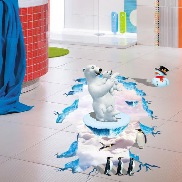 3D Polar Bear Penguin Living Room Bedroom Animals Floor Background Wall Decor Creative Stickers