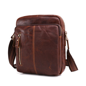 Men Vintage Genuine Leather Solid Crossbody Bag Shoulder Bag