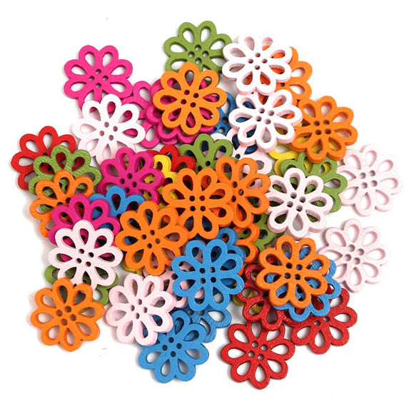 50pcs Various Colors Wooden Flowers Sewing Buttons DIY Craft Baby Clothes Hat Decoration Sewing But