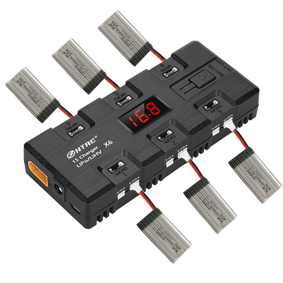 HTRC X6 4W*6 1A*6 DC Battery Charger with Micro MX MCPX JST Port for 1S LiPo/LiHV Battery