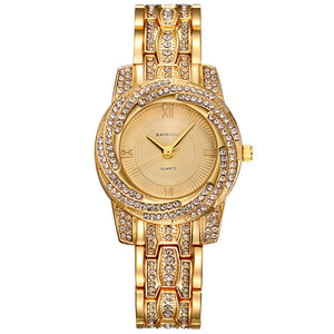 BAOSAILI BSL1030 Gold Plated Shining Quartz Watch Rhinestones Ladies Bracelet Watch