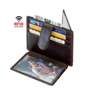 Men RFID Genuine Leather Vintage Money Clip Card Holder Wallet