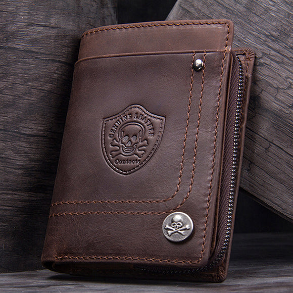 Men Genuine Leather Vintage Coin Purse SIM Phone Card Holder Trifold Wallet