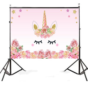 5x3FT 7x5FT Pink Unicorn Star Flower Birthday Theme Photography Backdrop Studio Prop Background