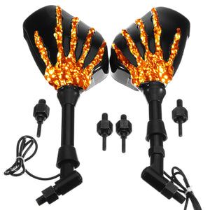 8mm 10mm Pair Skull Hand LED Turn Signal Motorcycle Mirrors For Harley Cruiser