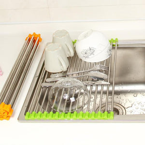 Stainless Steel Collapsible Kitchen Sink Drain Tray Leachate Rack Shelf