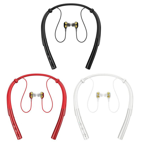 Q14C bluetooth V5.0 Wireless Neckband Headset Double Dynamic Drivers Noise Reduction Sports Earphone With Mic Earphone