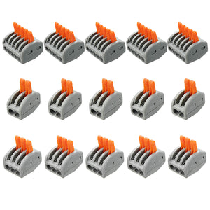 Excellway ET25 15Pcs 2/3/5 Pins Spring Terminals Block Electric Cable Wire Connectors