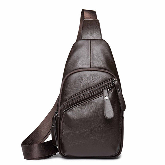 Genuine Leather Crossbody Bag Solid Casual Shoulder Bag Chest Bag For Men