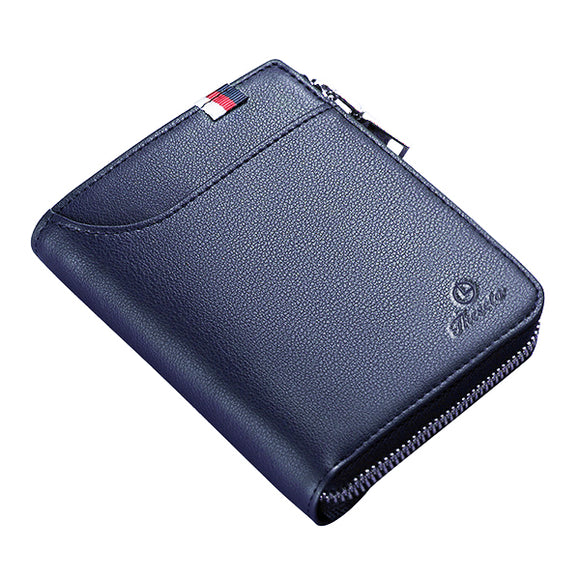 Men Black Coffee Zipper Leather Wallet Card Holder Coin Bag with External Card Slot