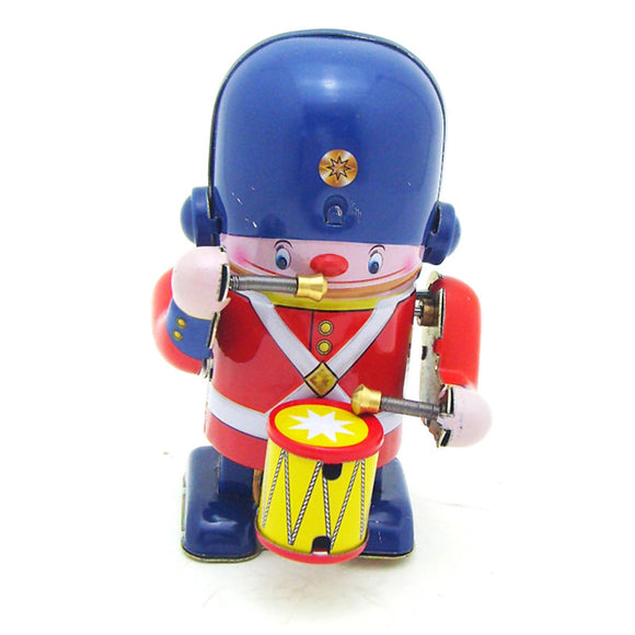 Classic Vintage Clockwork Wind Up Drummer Marching Band Robot Children Kids Tin Toys With Key