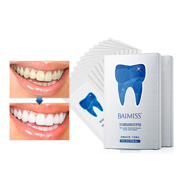 BAIMISS 7Pair Teeth Whitening Powder Strips 3D White Paste Shine Teeth Advanced Double Elastic Gel