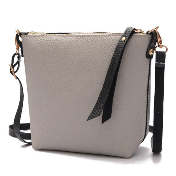 Women PU Leather Mini Bucket Casual Color Block Shoulder Bag Crossbody Bag