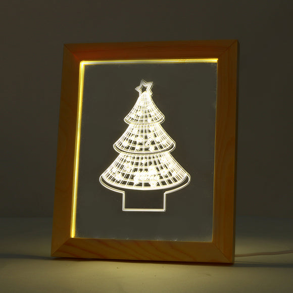 KCASA FL-709 3D Photo Frame Illuminative LED Night Light Wooden Christmas Tree Decorative USB Lamp