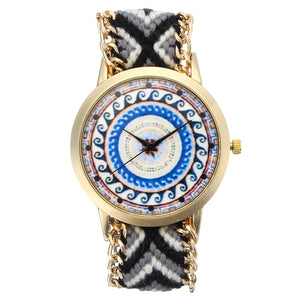 Custom Folk Women Watch Kaleidoscope Pattern Alloy Case Casual Retro Quartz Wrist Watch