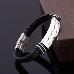 Stainless Steel PU Leather Woven Bracelet Bangle Chain Jewelry Accessories